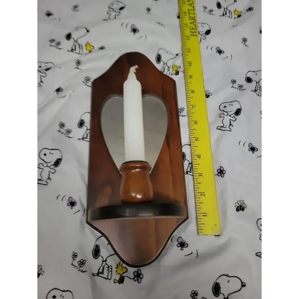 Wood Cottage Core Heart Shape Mirror Wall Sconce Candle